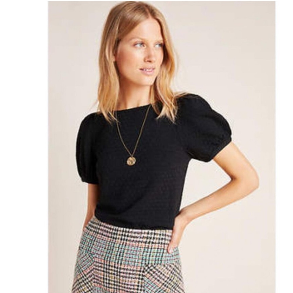 Anthropologie by Porridge Black Puff Sleeve Top